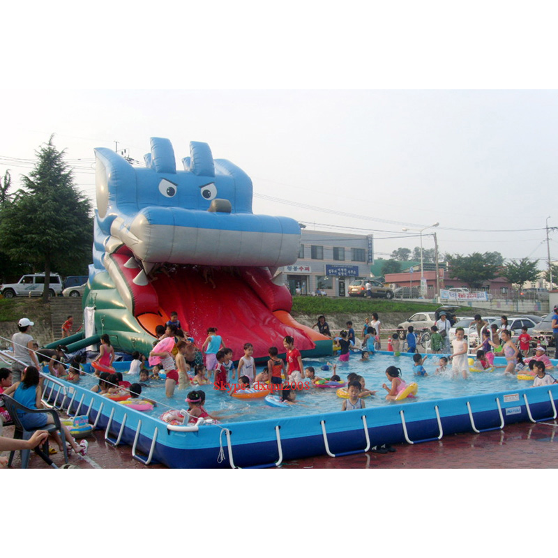 Commercial Giant PVC Inflatable Slide With Large Pool For Entertainment XZ-BH-4540